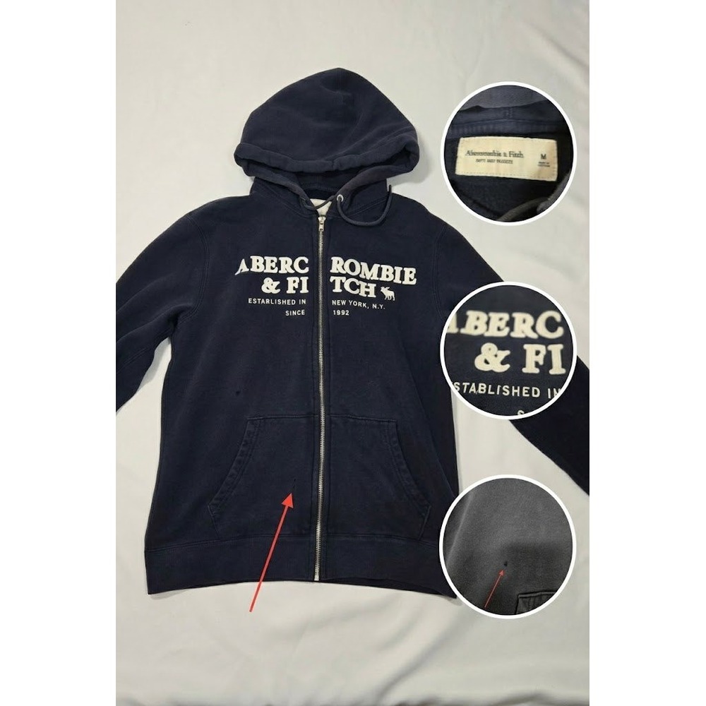 Abercrombie Fitch Soft AF Fleece Hoodie Mens M Navy Blue Applique Distressed